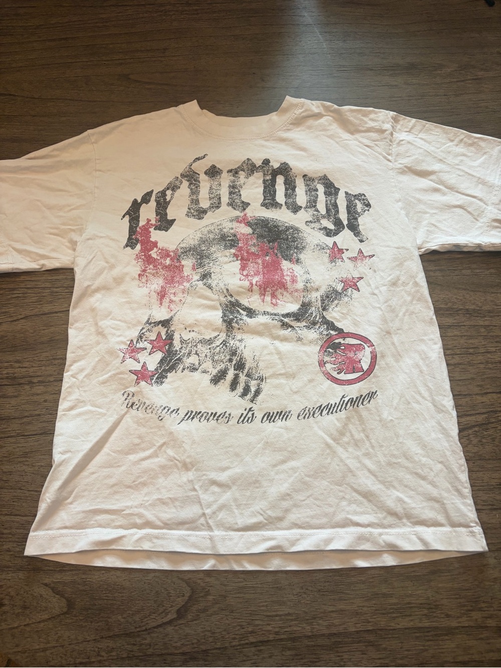 PacSun White Short Sleeve Tee with Red and Black Skull Graphic